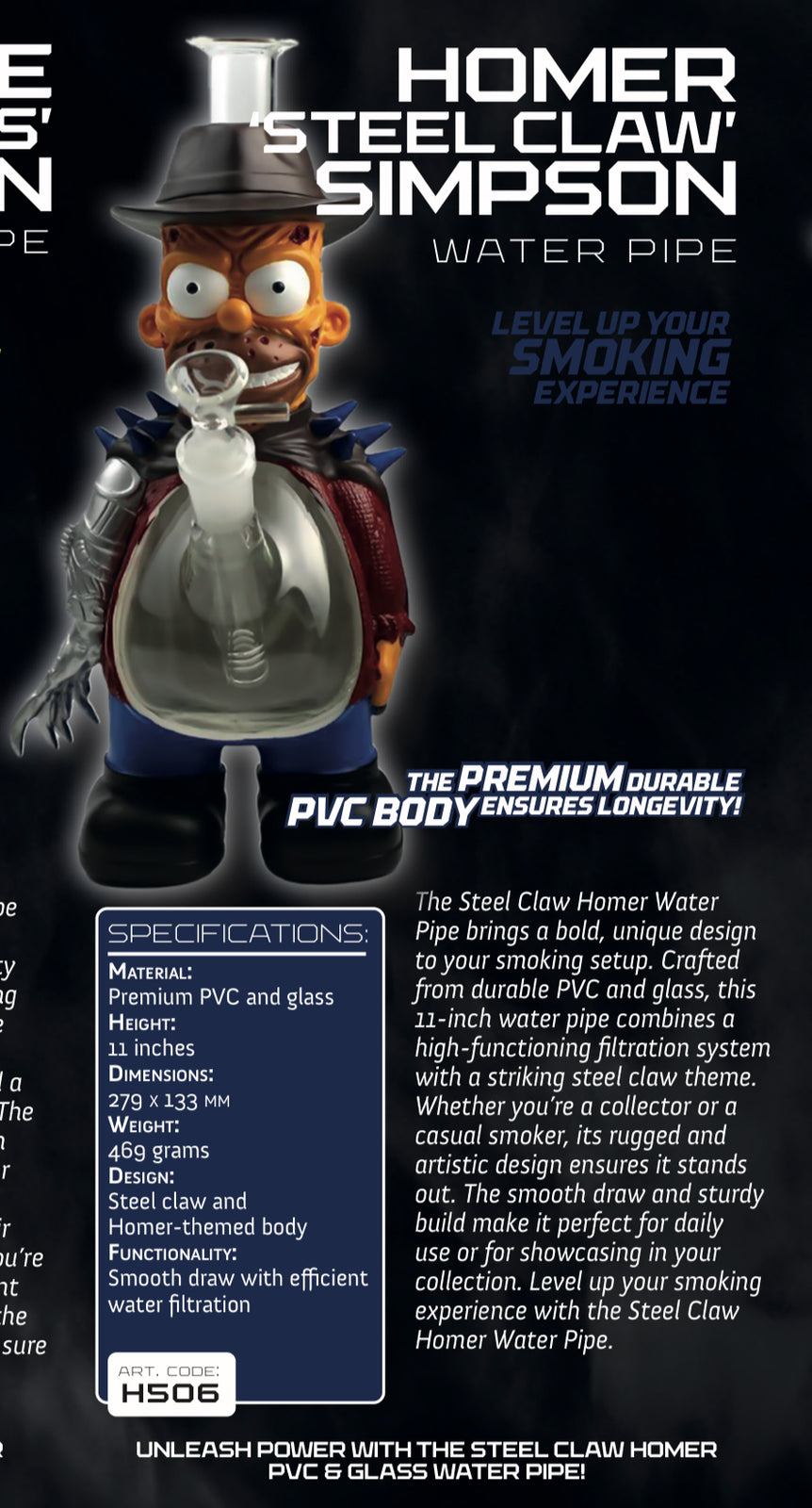 Homer ‘Steel Claw’ Simpson Pvc Water Pipe Bong 11 inches