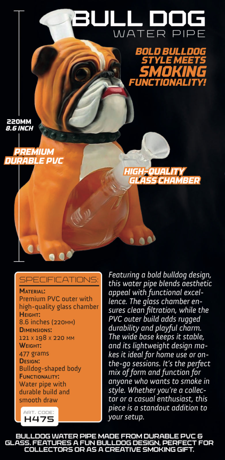 Bull Dog Pvc Water Pipe Bong 8.6 inches