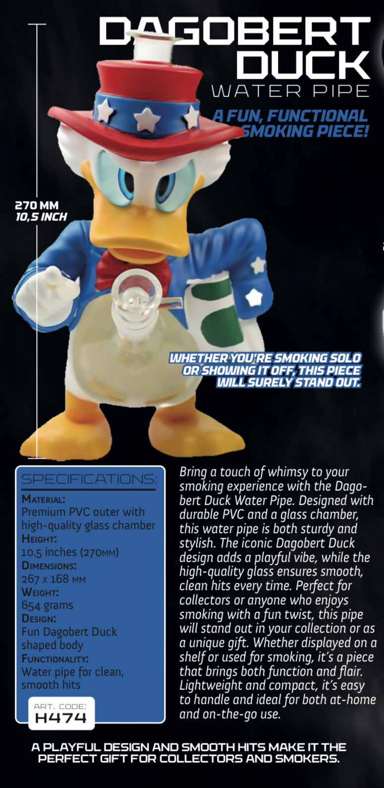 Dagobert Duck Pvc Water Pipe Bong 10.5 inches