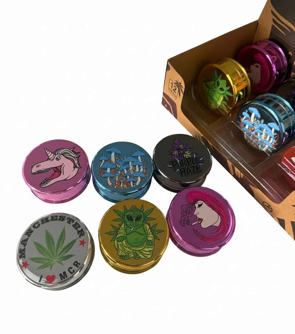 Metallic Mixed Colour/Design Plastic Shiny Grinder 12 piece