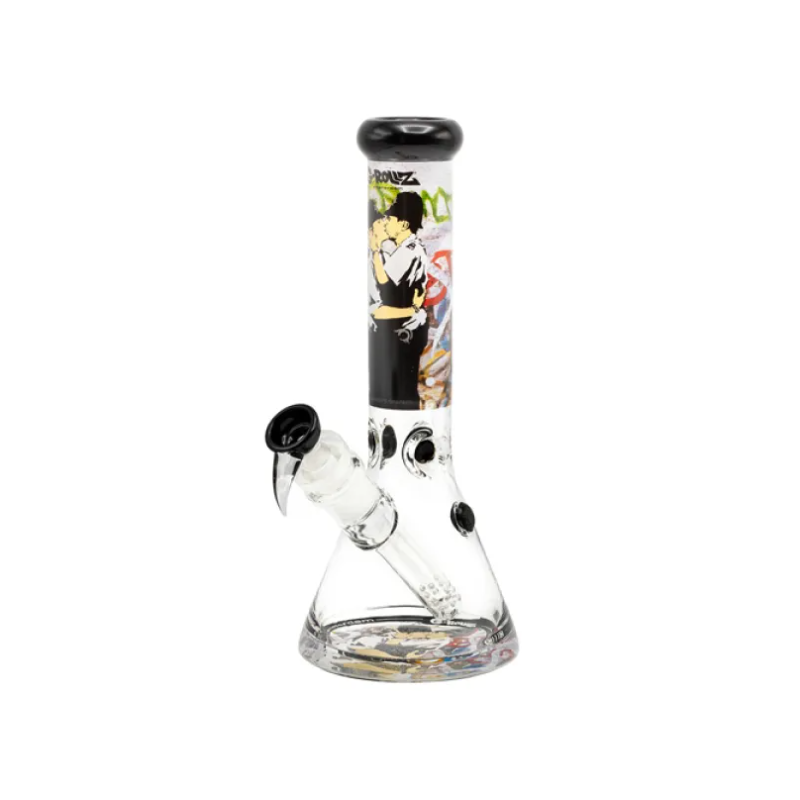 G-Rollz | Banksy's Graffiti 'Kissing Coppers' - Beaker Bong White H:35cm
