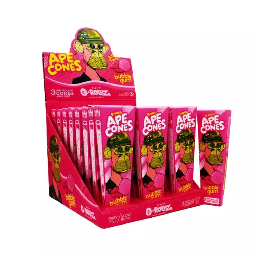 G-Rollz Pre-Rolled Ape Cones Bubble Gum 3 Pack x 24