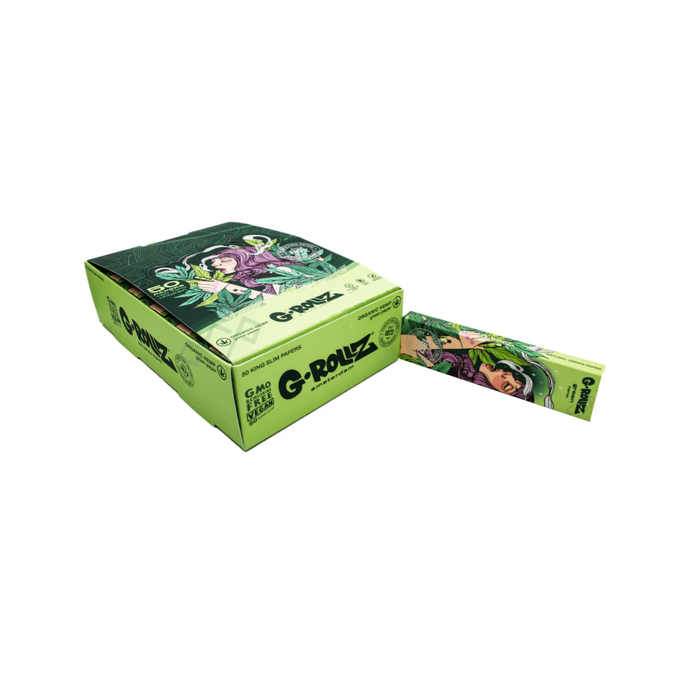 G-ROLLZ Organic Green Hemp - Mushroom Lady - King Size Slim Papers + Tips