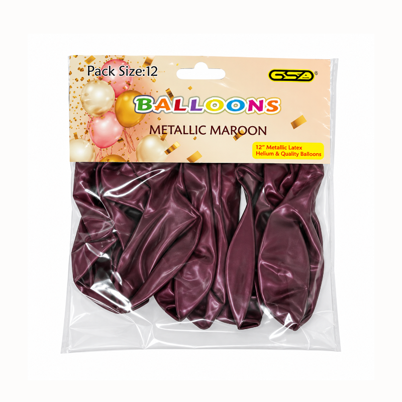 GSD High Quality Helium 12 Balloons Maroon 12" Metallic x 12 Pack