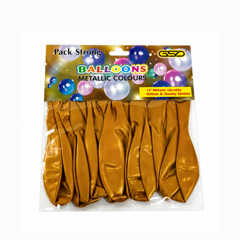 GSD High Quality Helium 12 Balloons Metallic Gold x 12 Pack