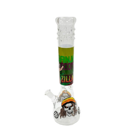 Ganja Doom Zilla Glass Beaker Bong - Rasta Skull Edition