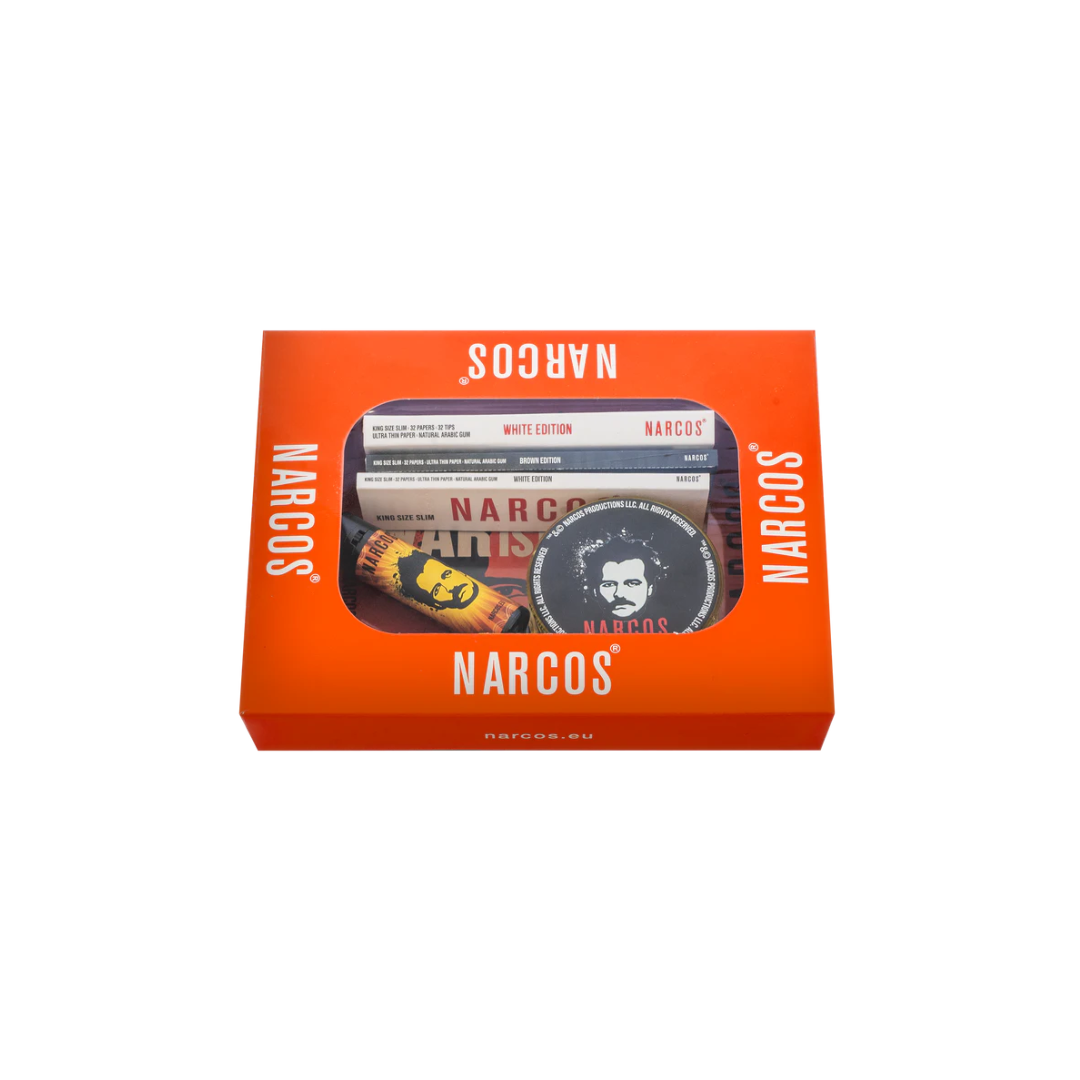 NARCOS ROLLING TRAY RED EDITION GiftBox Small 14cm x 18cm Lighter / Grinder/ Kingsize Paper