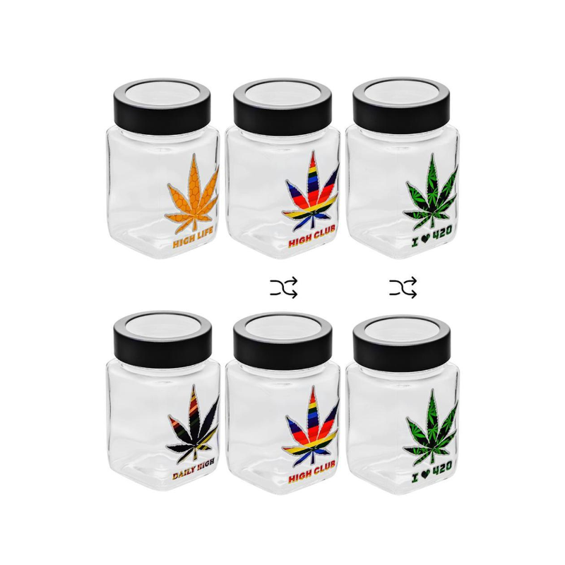 Clear Weed Leaf Airtight Glass Jar For Herb & Medicine (6 PCS) SS-5612