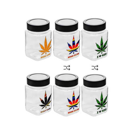 Clear Weed Leaf Airtight Glass Jar For Herb & Medicine (6 PCS) SS-5612