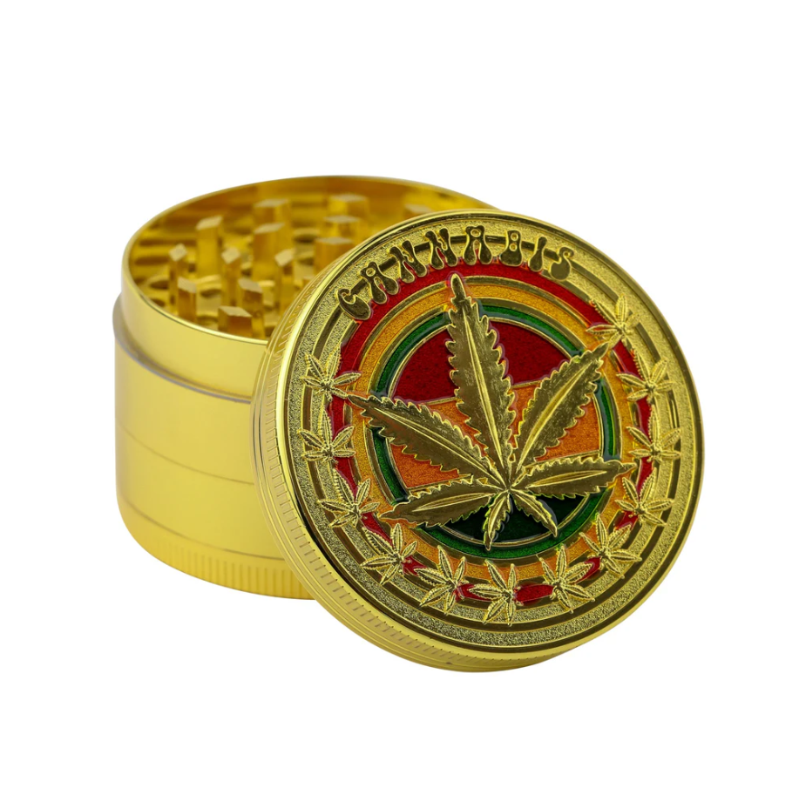 Rasta Leaf Four Piece Gold 52mm metal Grinder 12 Pack