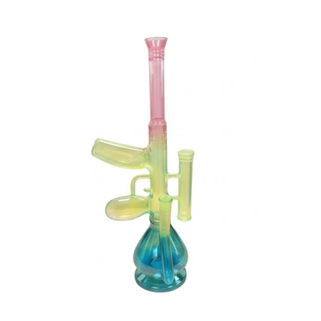 Glass Rifle – Guns of Glory 18.5" - Inline Perc Bong Rainbow Water Pipe Blue boxed