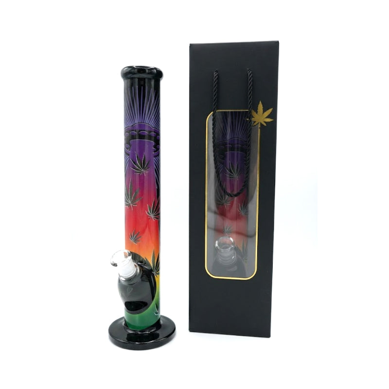 High Quality Gradient Leaf Glass Water Pipe Bong – Straight Tube Bong 40cm SS-7623-C Boxed