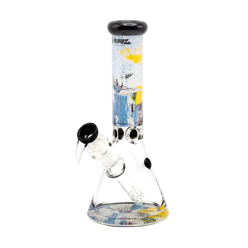G-Rollz | Banksy’s 'Graffiti Armoured Dove' - Beaker Glass Bong White H:35cm