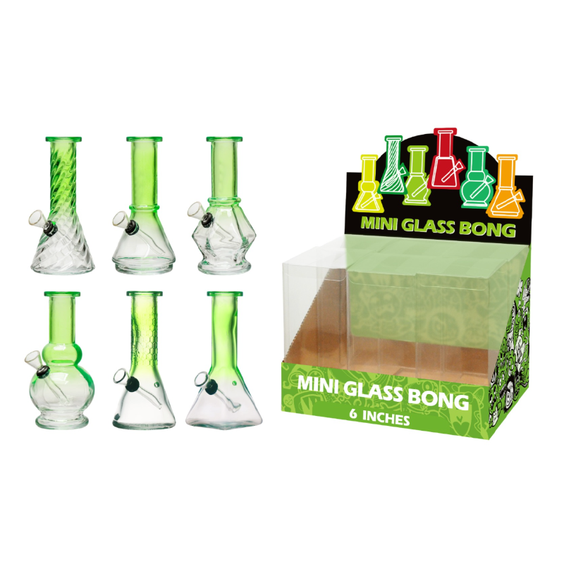 Mini Glass Bong Green Assorted Design 6inch x 6