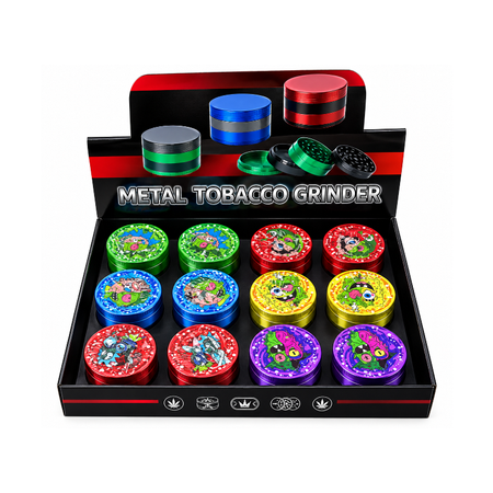 50mm R&M Metal Tobacco Grinder – Assorted Colours & Random Designs | Premium 4-Piece Herb Grinder 12 pack