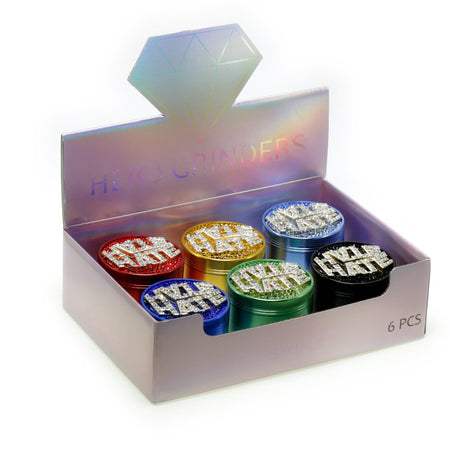 D&K Herb Crystal Metal Grinder Love Hate 63mm 6 Pack