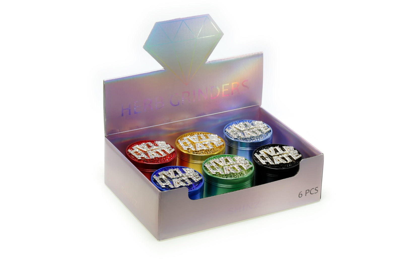 D&K Herb Crystal Metal Grinder Love Hate 63mm 6 Pack