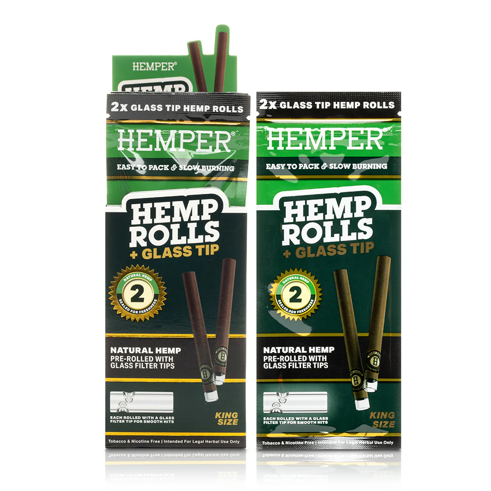 Hemper 2pk King Size Roll With Glass Tips Natural 12 pack