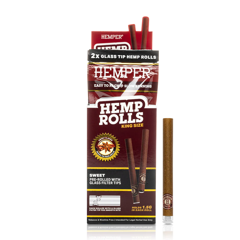 Hemper 2pk King Size Roll With Glass Tips Sweet 12 pack