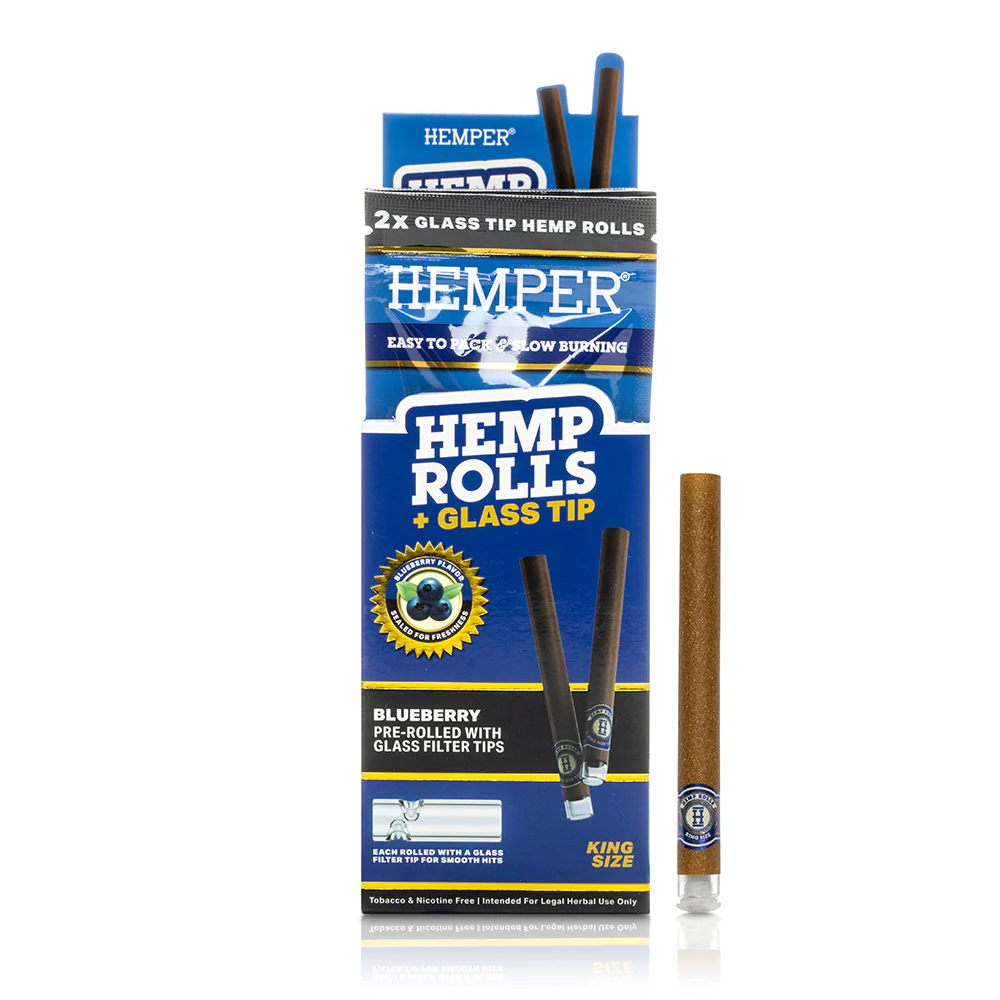 Hemper 2pk King Size Roll With Glass Tips Blueberry 12 pack