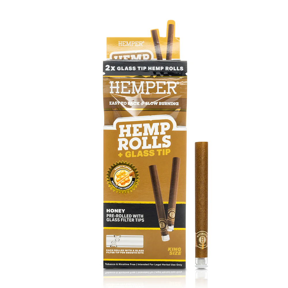 Hemper 2pk King Size Roll With Glass Tips Honey 12 pack