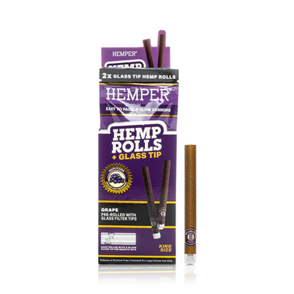 Hemper 2pk King Size Roll With Glass Tips Grape 12 pack