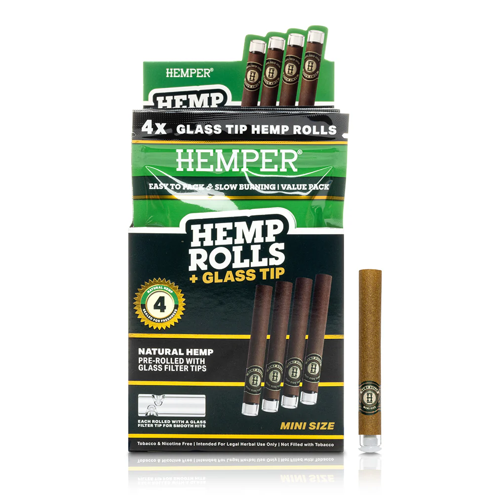 Hemper 4pk Mini Roll With Glass Tips Natural 12 pack
