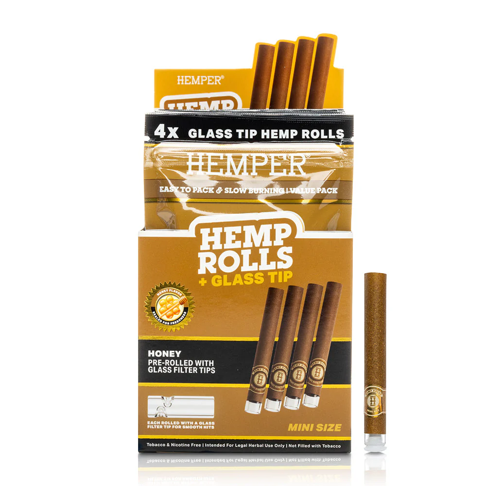 Hemper 4pk Mini Roll With Glass Tips Honey 12 pack