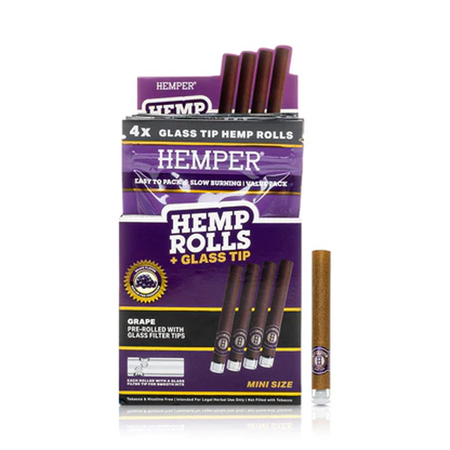 Hemper 4pk Mini Roll With Glass Tips Grape 12 pack