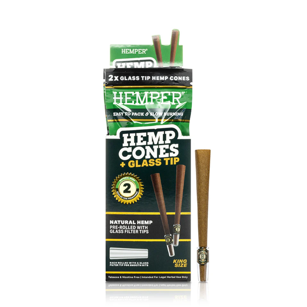 Hemper 2pk King Size Cone With Glass Tips Natural 12 pack