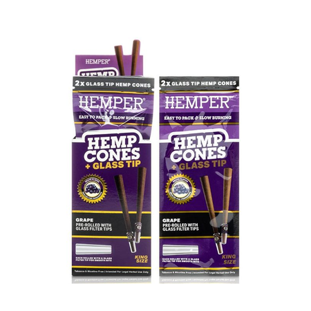 Hemper 2pk King Size Cone With Glass Tips Grape 12 pack