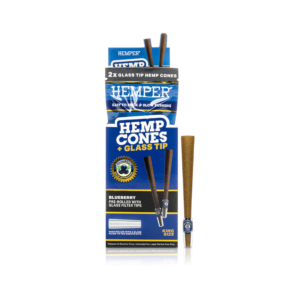 Hemper 2pk King Size Cone With Glass Tips Blueberry 12 pack