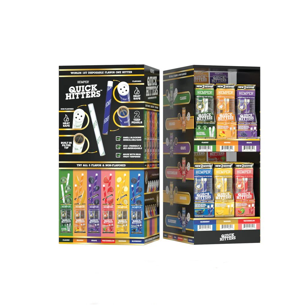 Clearance HEMPER Quick Hitters - Flavored Disposable One Hitter CDU (Variety Pack) - 6 packs Full Display