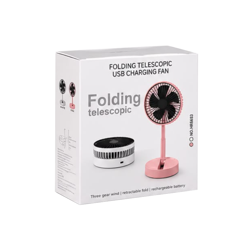 3-Speed Folding Telescopic USB Rechargeable Fan – Portable Adjustable Desk Fan | HR6583 S19