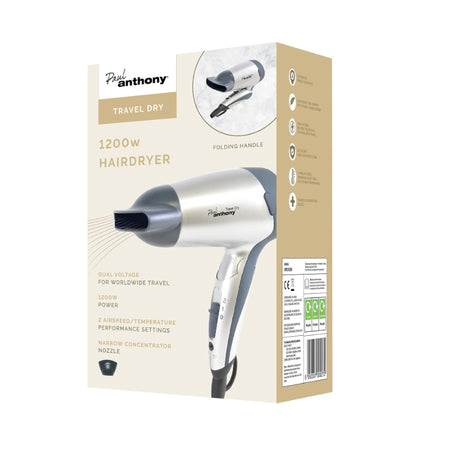 Paul Anthony 'Travel Dry' 1200w Travel Hair Dryer - Silver