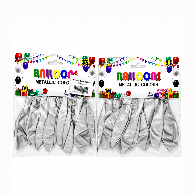 Helium Balloons Metallic Silver 12 pack x 12 Bags