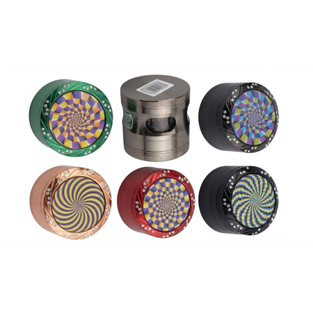 SALE 63mm Premium Metal Herb Grinder – 6 Piece Display Box | Psychedelic Design | Assorted Colors