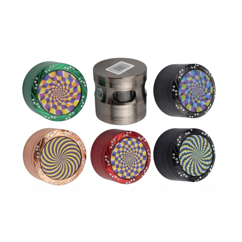 63mm Premium Metal Herb Grinder – 6 Piece Display Box | Psychedelic Design | Assorted Colors