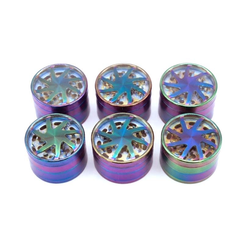 Rainbow Herb Grinder Set – 6 Piece Display Box | Premium Metal Grinder with Clear Lid