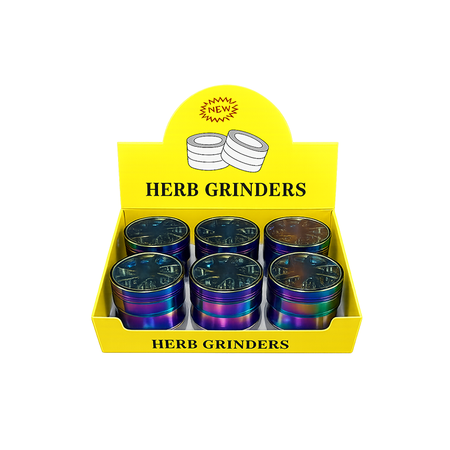 SALE Rainbow Herb Grinder Set – 6 Piece Display Box | Premium Metal Grinder with Clear Lid