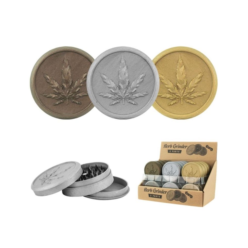 Herb Grinder 70mm 3 Tier Acrylic with Leaf Design - Gold & Silver x 24