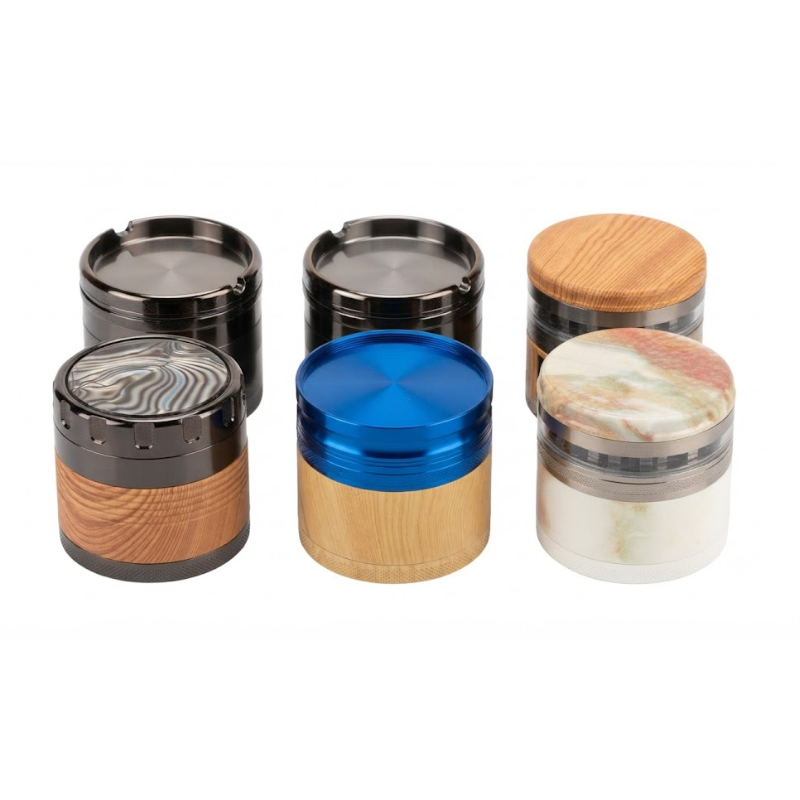 High Quality 63mm Assorted Design Metal Herb Grinder – 4 Part | Random Mixed Designs | 6 Piece Display Box