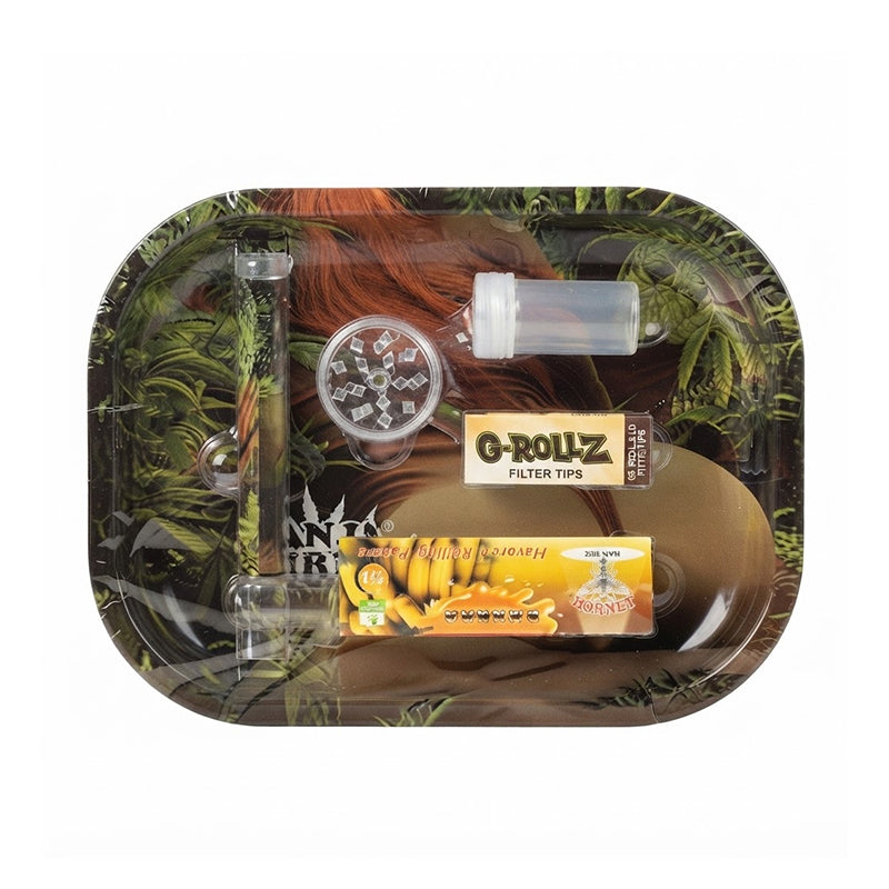 Honeypuff Smoking Tray Set with Grinder, Rolling Papers, Glass Tube & Glass Tips SS-2515