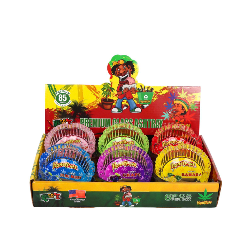 Premium Glass Ashtray Honey Puff Round – 85mm (6 Pack)