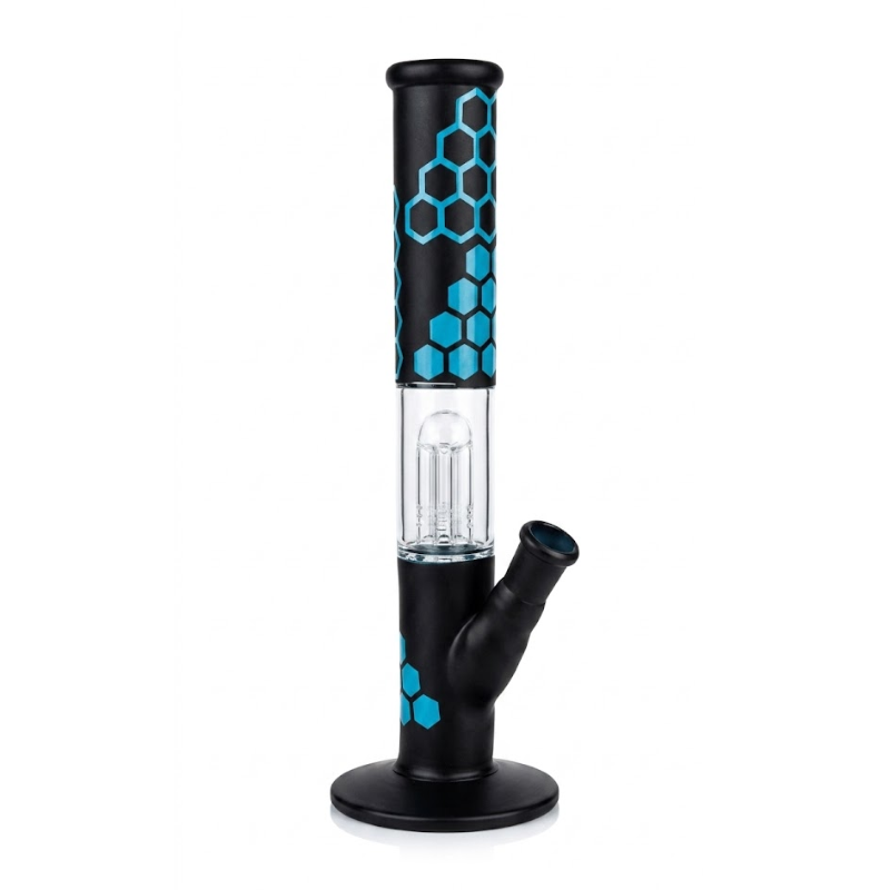 Honeycomb Matrix Percolator Acrylic Water Pipe Bong – Black & Blue Design