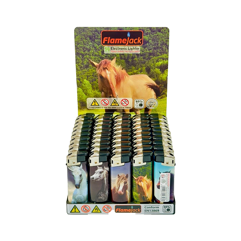 Flamejack Electronic Refillable Lighter Horse Design 50pcs SM-0798