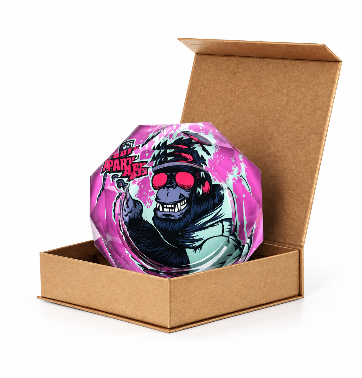 Heavy Gorilla + Headphones Large Glass Ashtray in Display box