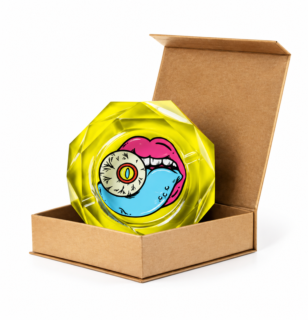 Funky Juicy Lips High Quality Heavy Glass Large Round Ashtray - in display box