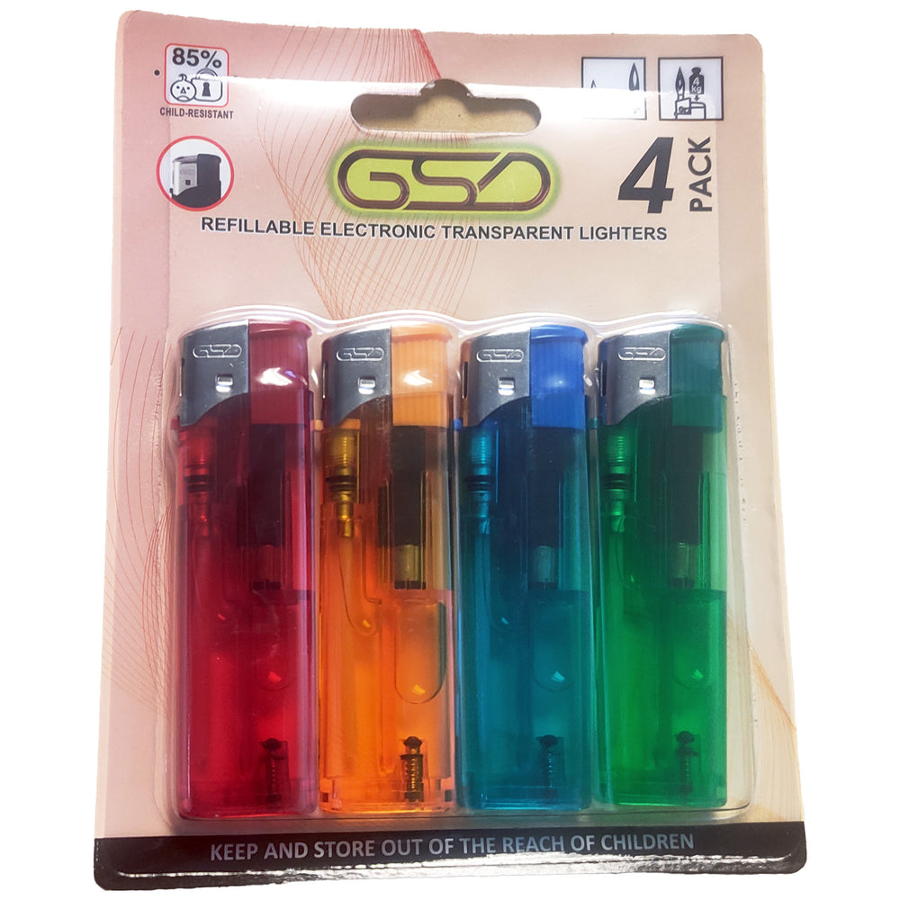 4 pack Electronic Refillabe Lighter on Card x 12 cards