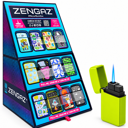 Zengaz Cube Turbo Jet Lighter in Stand - 48 lighters - Assorted Designs